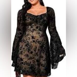 Escada Black Lace Long-Sleeve Bell-Sleeve Dress